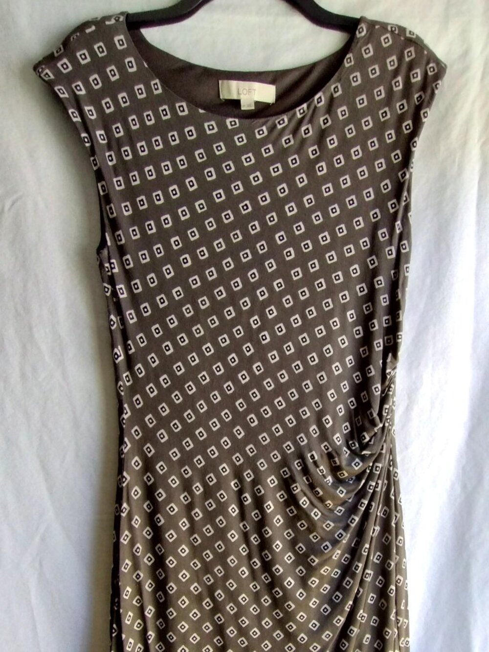 ANN TAYLOR LOFT Medium Gray Sleeveless RUCHED Jersey Knit DRESS Sz MEDIUM